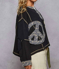 Pol - Crew Neck Peace Patch Floral Knit Top