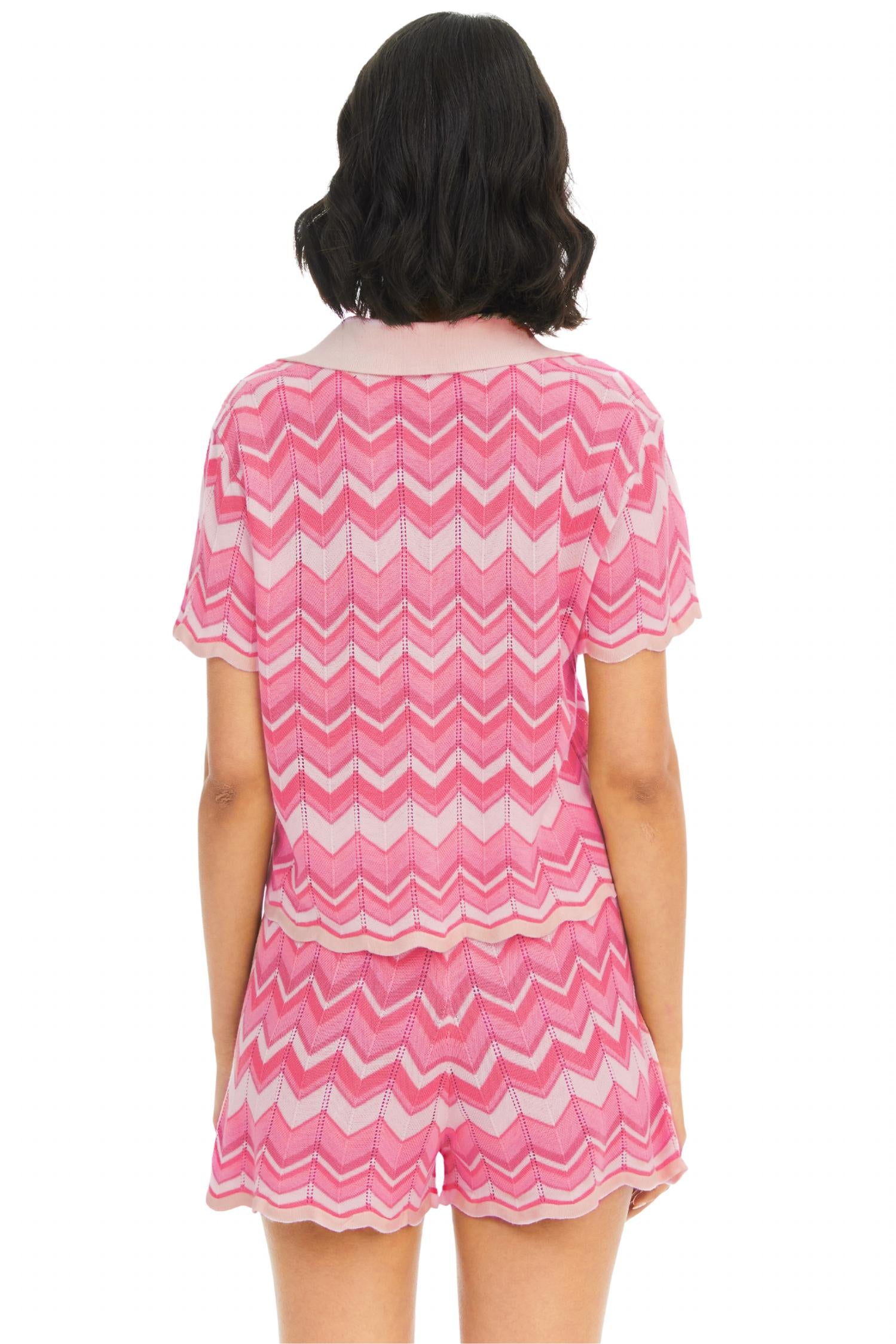 ALLISON NEW YORK High Waisted Knit Shorts in pink chevron - women's shorts - detail view