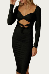 SOLID RIB CROSS FRONT MIDI DRESS