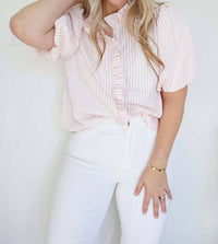 &Merci - Christina Striped Ruffled Button Down Top