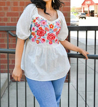 Savannah Jane - Babydoll Floral Embroidery Top