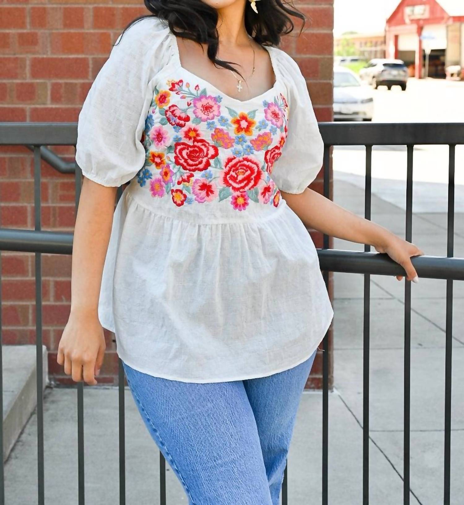 Savannah Jane - Babydoll Floral Embroidery Top