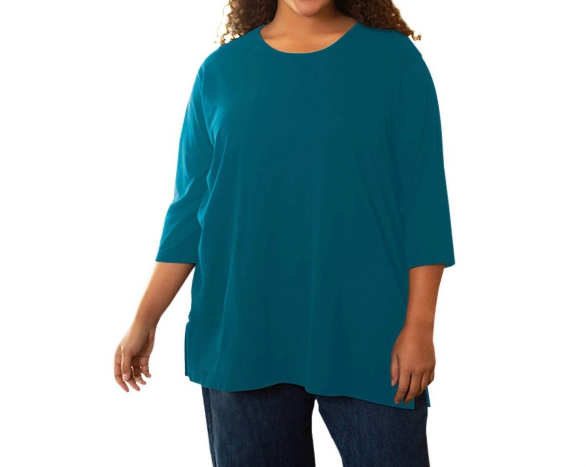 On The Plus Side - Cotton 3/4 Sleeve U-Neck Tee - Plus
