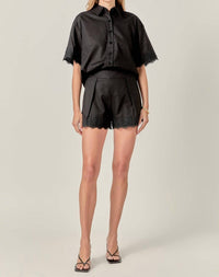 English Factory - Women's Midnight Lace Linen Shorts