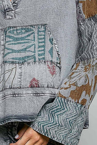 Pol - Patchwork Pullover Half Placket Kangaroo Hoodie