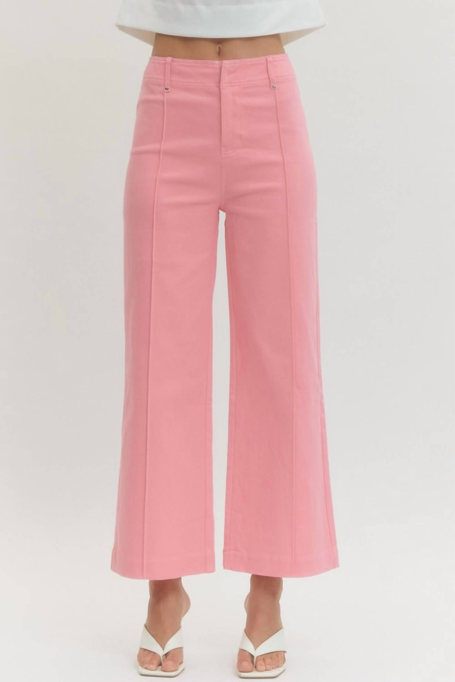 Entro - Solid High Rise Wide Leg Pants