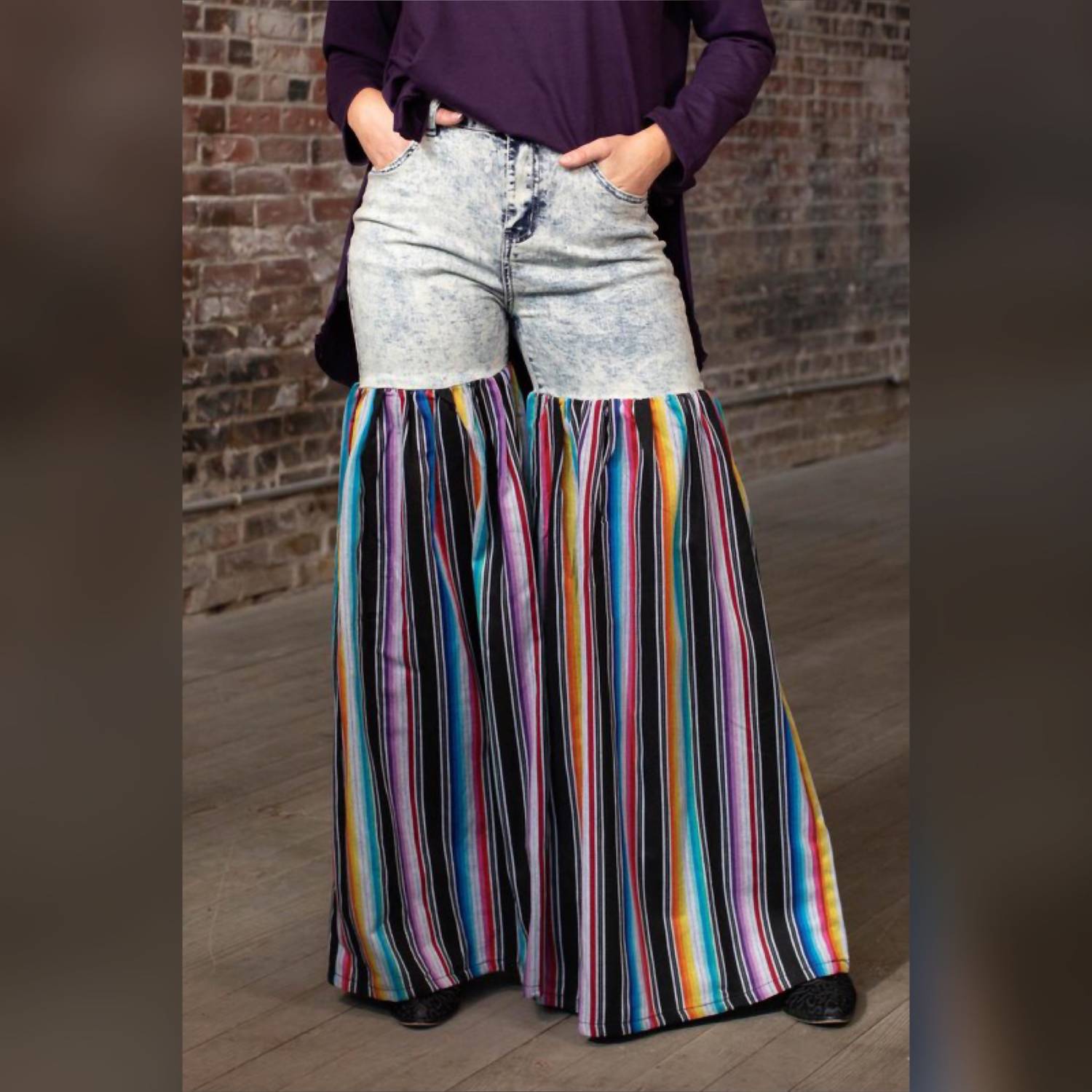 Lucky & Blessed - Distressed Light Denim Palazzo Wide Leg Jeans