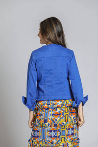 Apny - Collarless Jean Jacket With Frayed Detail