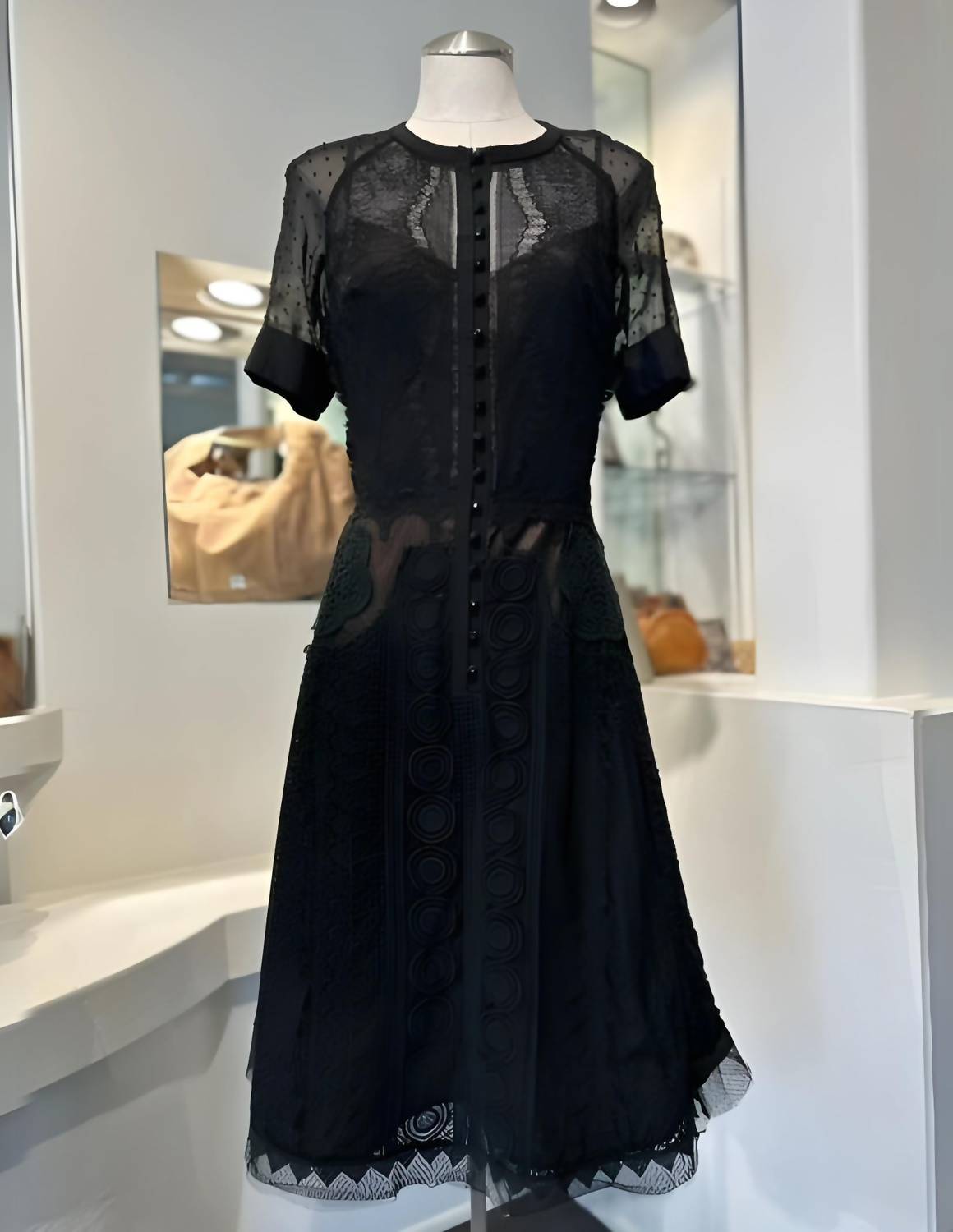 GUIPURE JET LACE MINI DRESS