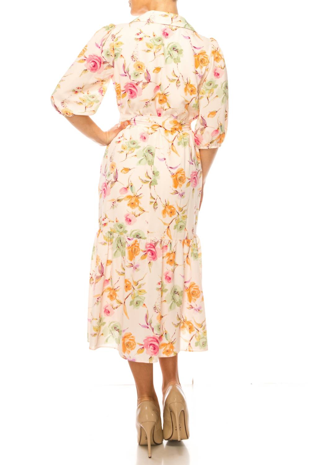 Maison Tara - Belted Floral Midi Dress