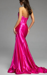 Jovani - Halter Satin Gown With Ruched Wrap Skirt