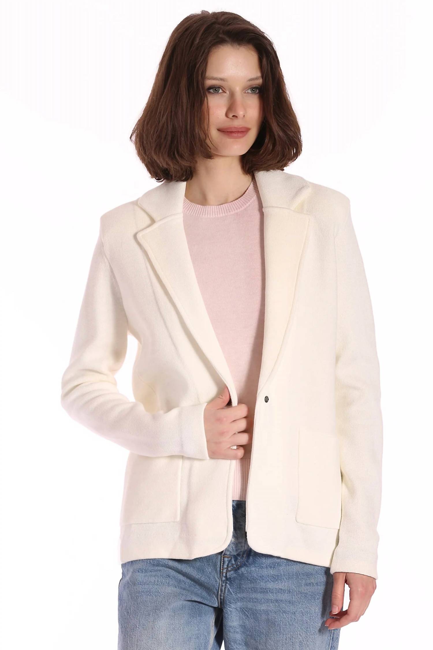 Minnie Rose - Cotton Blend Fitted Blazer