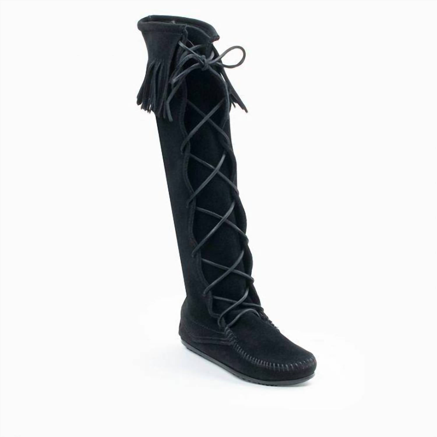 Minnetonka - Women's Front Laced Knee High Fringe Moccasin Boot