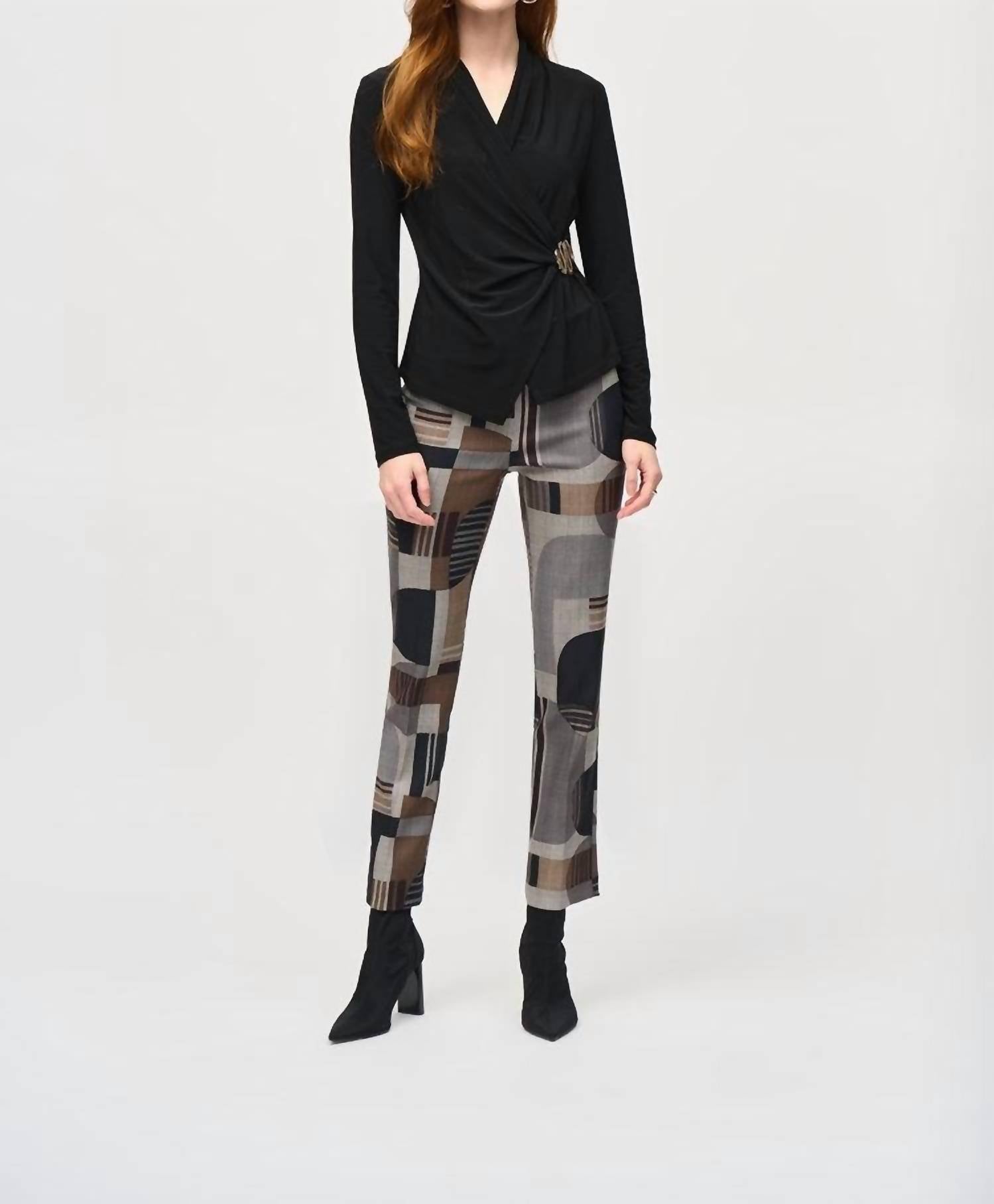 Joseph Ribkoff Jacquard Printed Pant in black multi - women's pants
