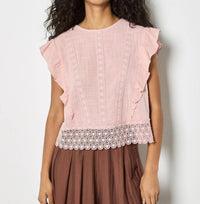 Apricot - Lace Trim Frill Edge Top