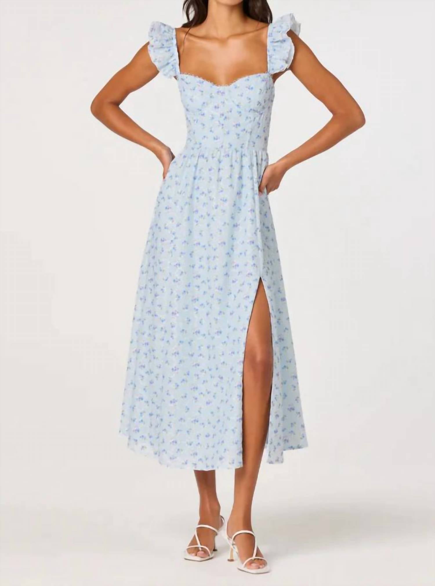 Astr - Wedelia Ruffle Strap Eyelet Corset Midi Dress