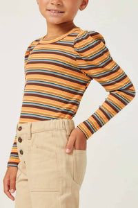 Hayden La - Engineered Stripe Puff Shoulder Top
