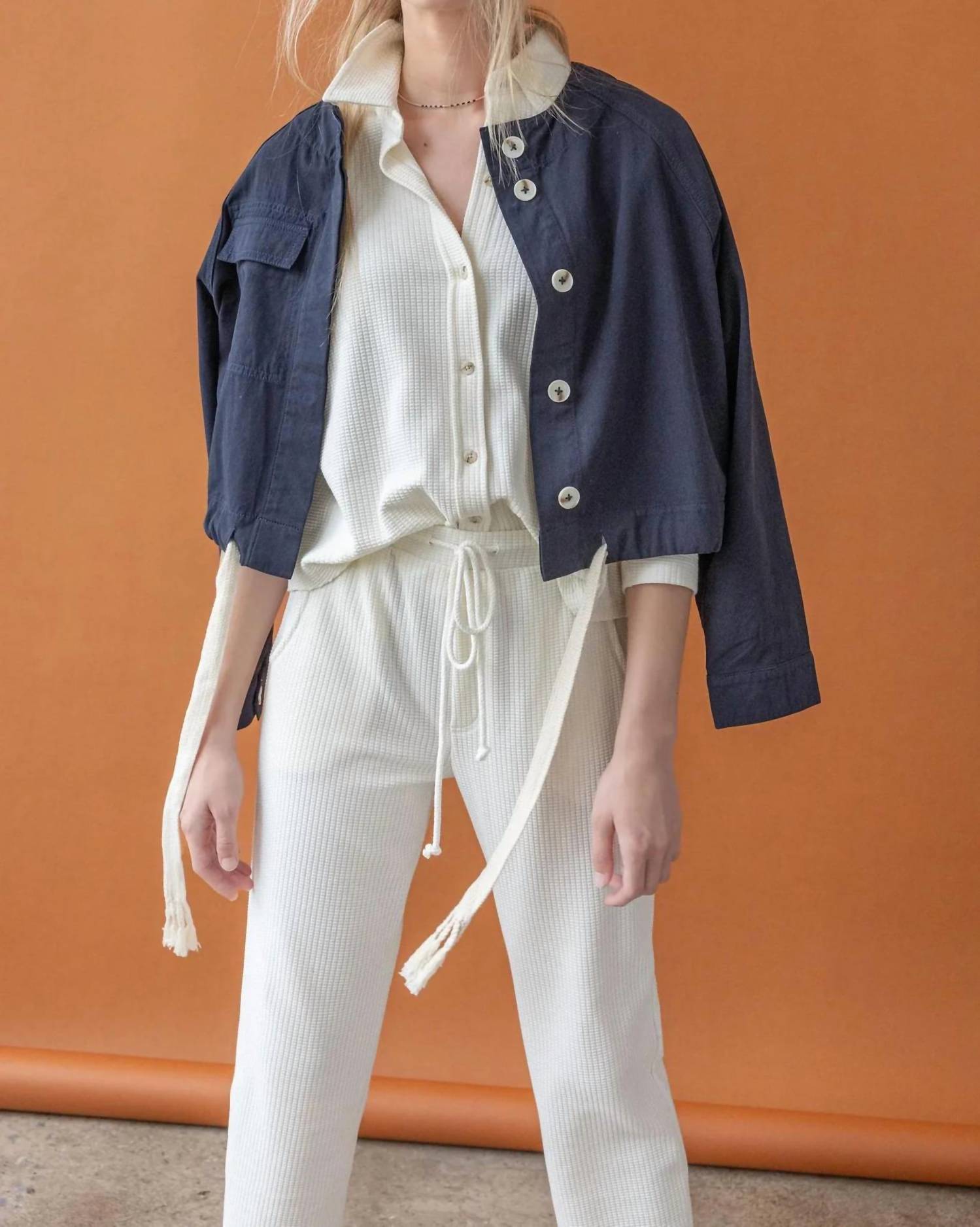 Lilla P Drawstring Waist Jacket in navy - women's jacket - alternate view