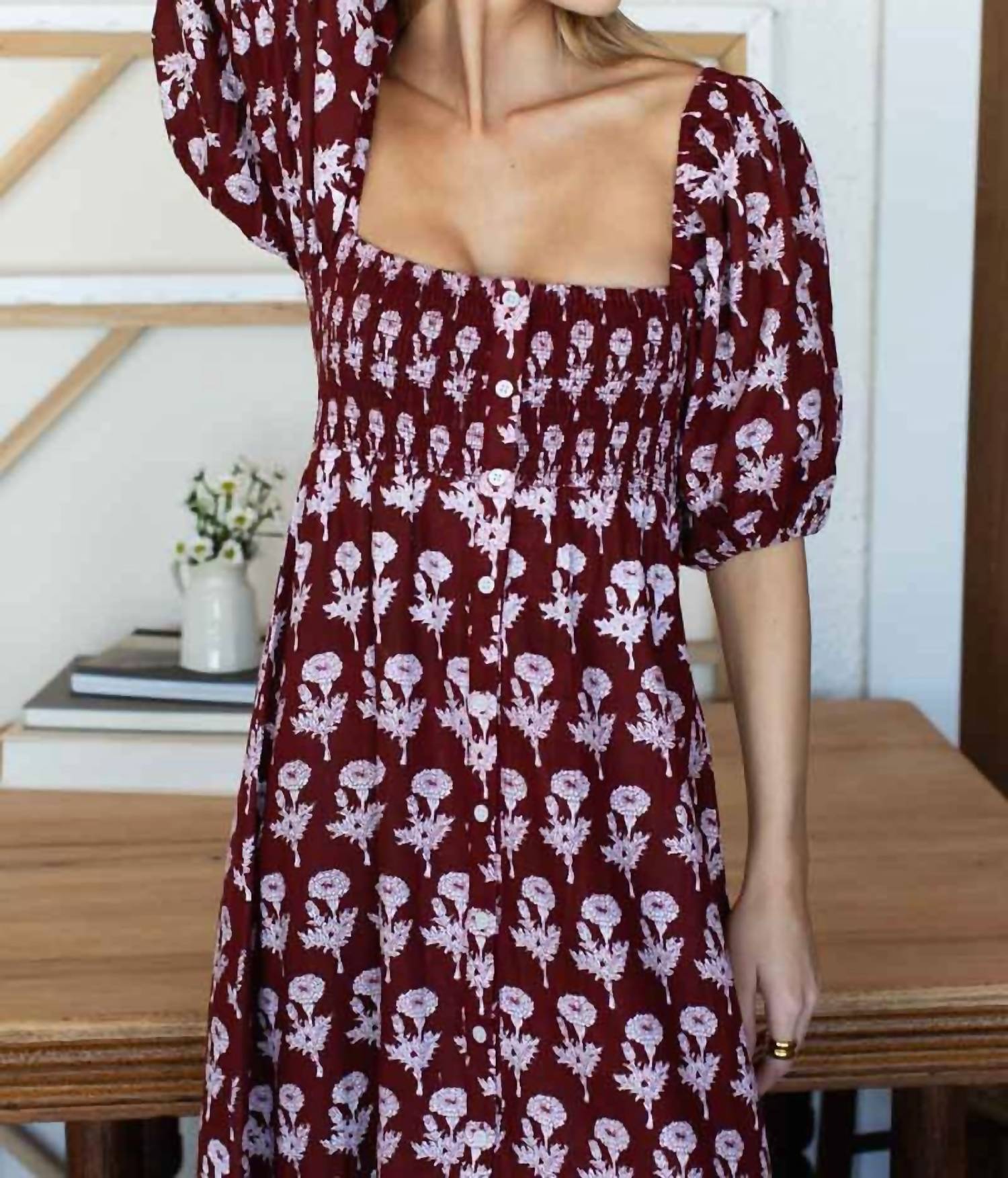 EMERSON FRY Santiago Maxi Dress in rougue marigolds - women's dress - detail view