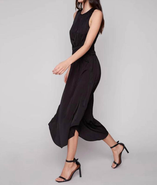 Charlie B - Solid Sleeveless Elastic Smocking Midi Dress