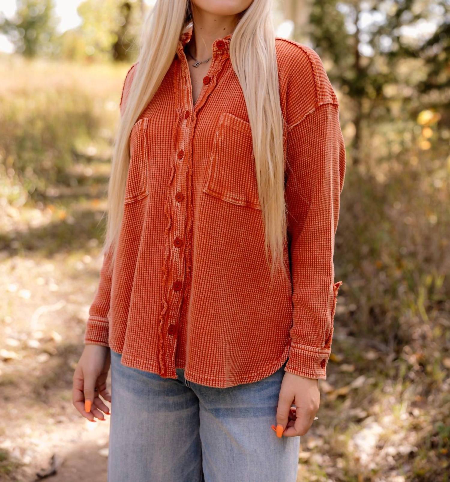 Easel - Kelsie Waffle Button Down Shirt
