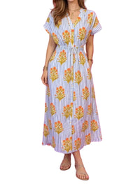 Thml - Catherine Short Sleeve Floral Striped Print Dress