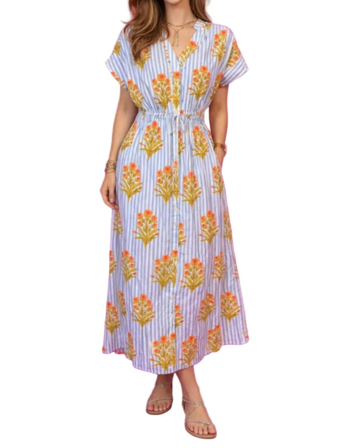 Thml - Catherine Short Sleeve Floral Striped Print Dress