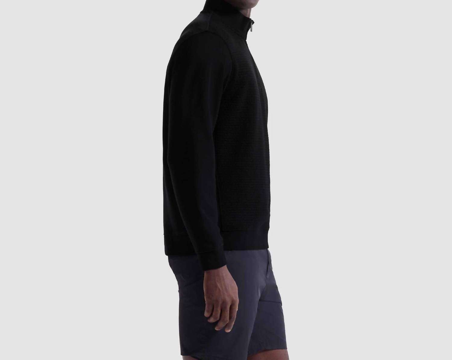 Bugatchi Uomo Textured 1/4 Zip Knit Pullover in black - men's sweater - alternate view
