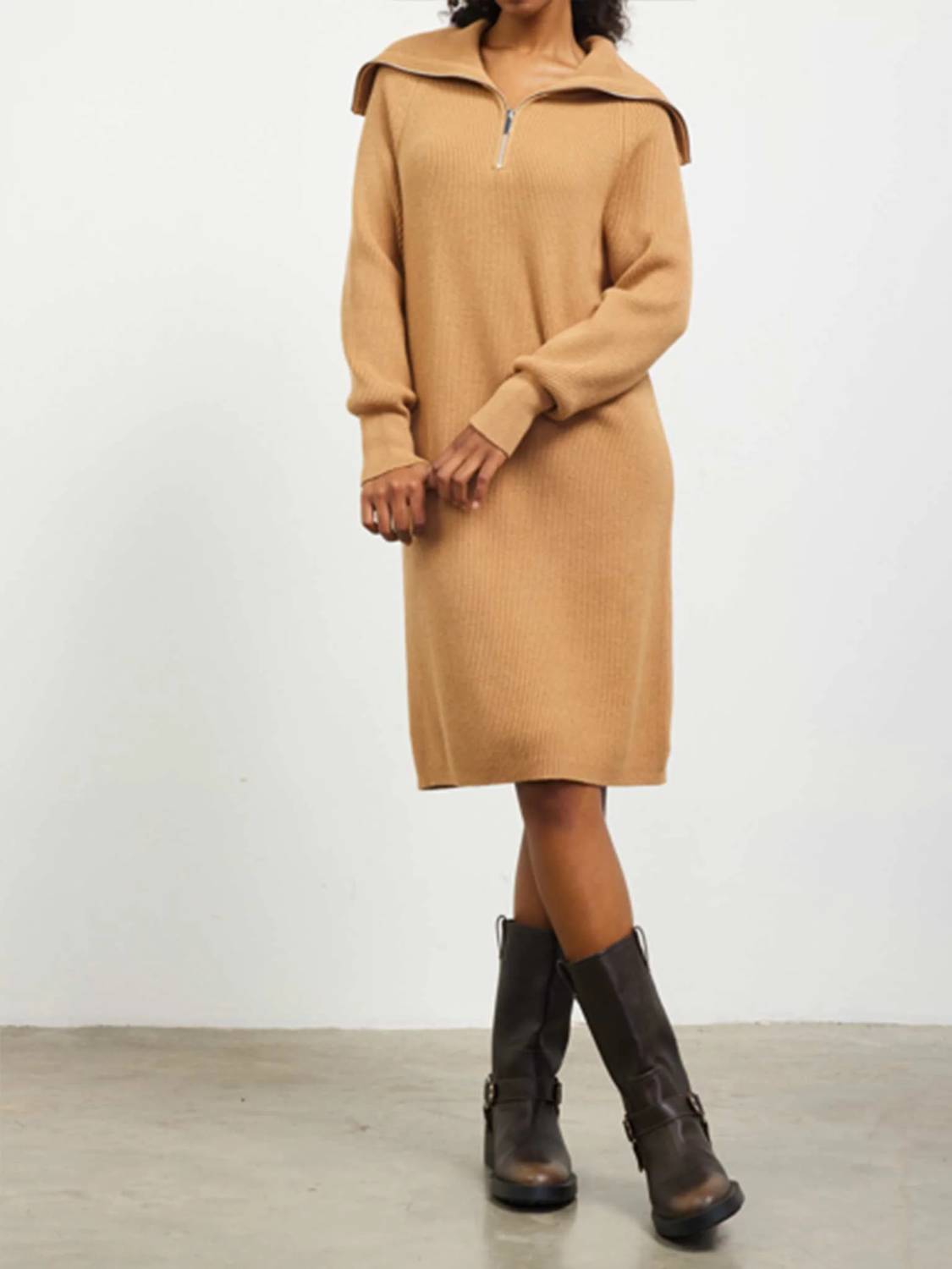 Skies Are Blue - Zip-Up Mock Neck Sweater Dress