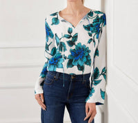 Karen Kane Keyhole Side-Slit Sleeve Tunic Top - Petite in floral print - women's shirt - view 4