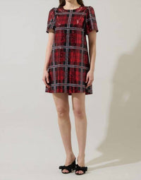 SUGARLIPS Sequin Plaid Mini Dress in red multi - women's dress - view 4