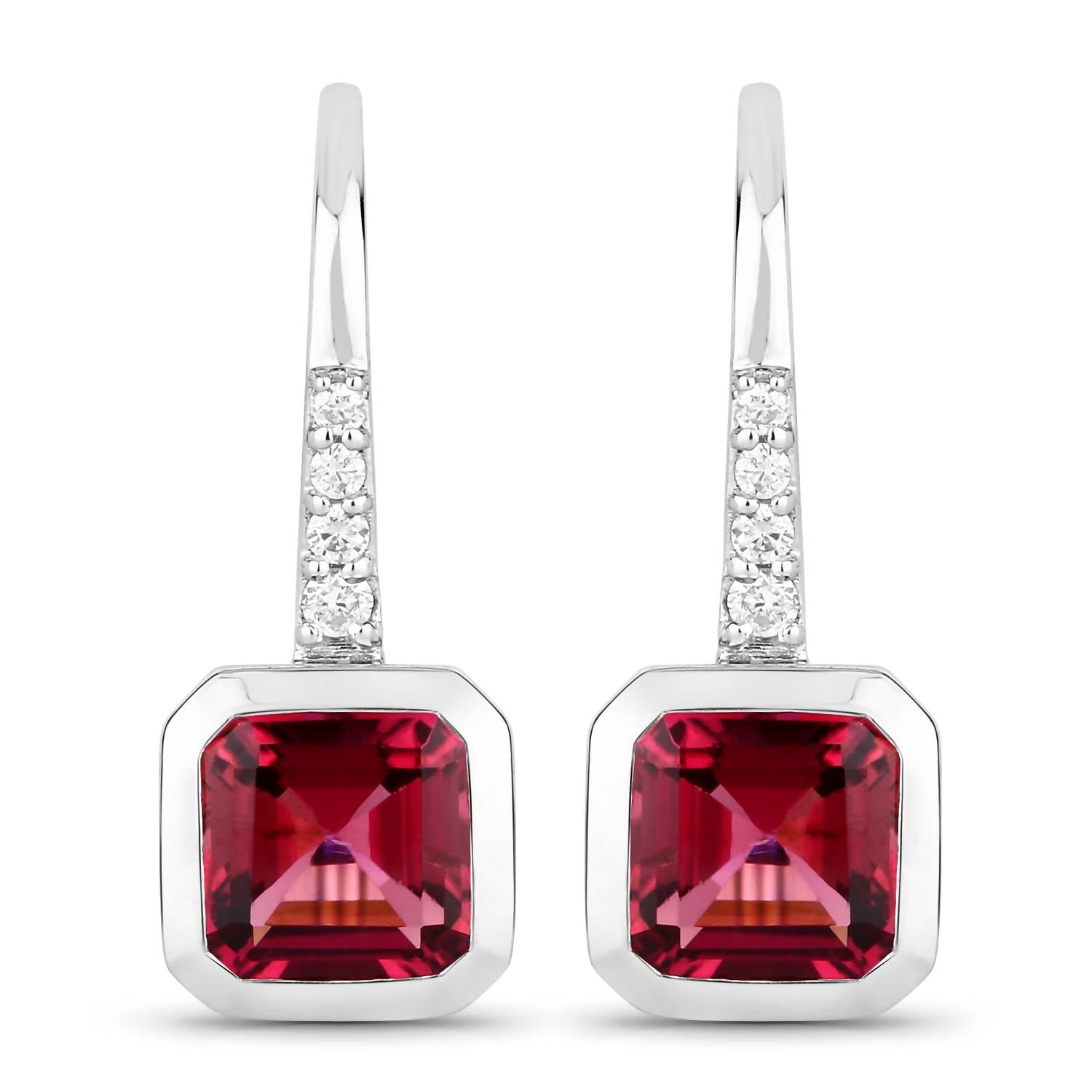 Diana M Jewels Women's Octagon Natural Rubellite Stud Earrings (2.56 Ct) - Signature in 14k white gold - women's jewelry