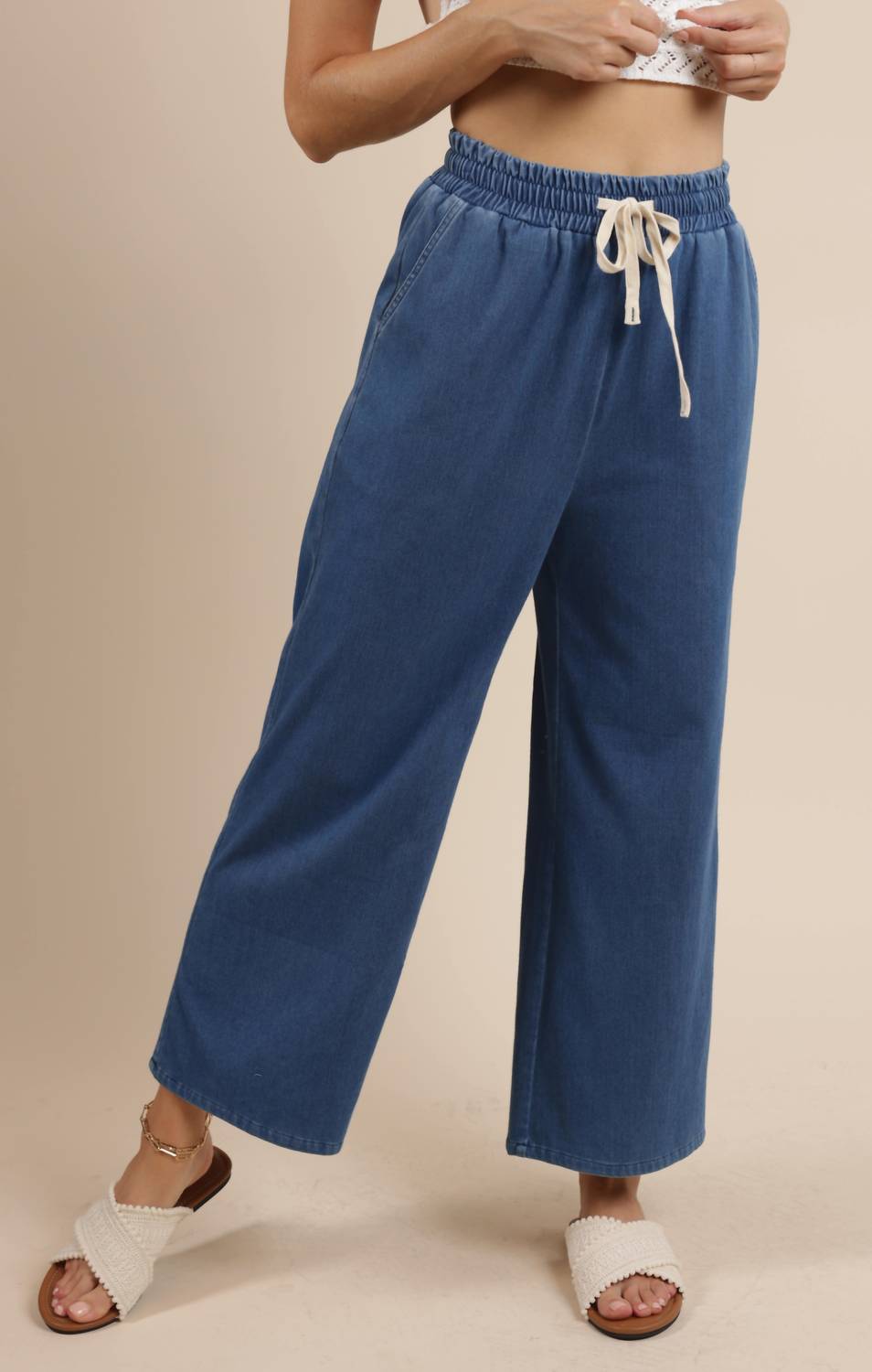 SAGE THE LABEL WANDERWAVE SUPER STRETCH DENIM WIDE LEG PANT in blue - women's pants - view 4