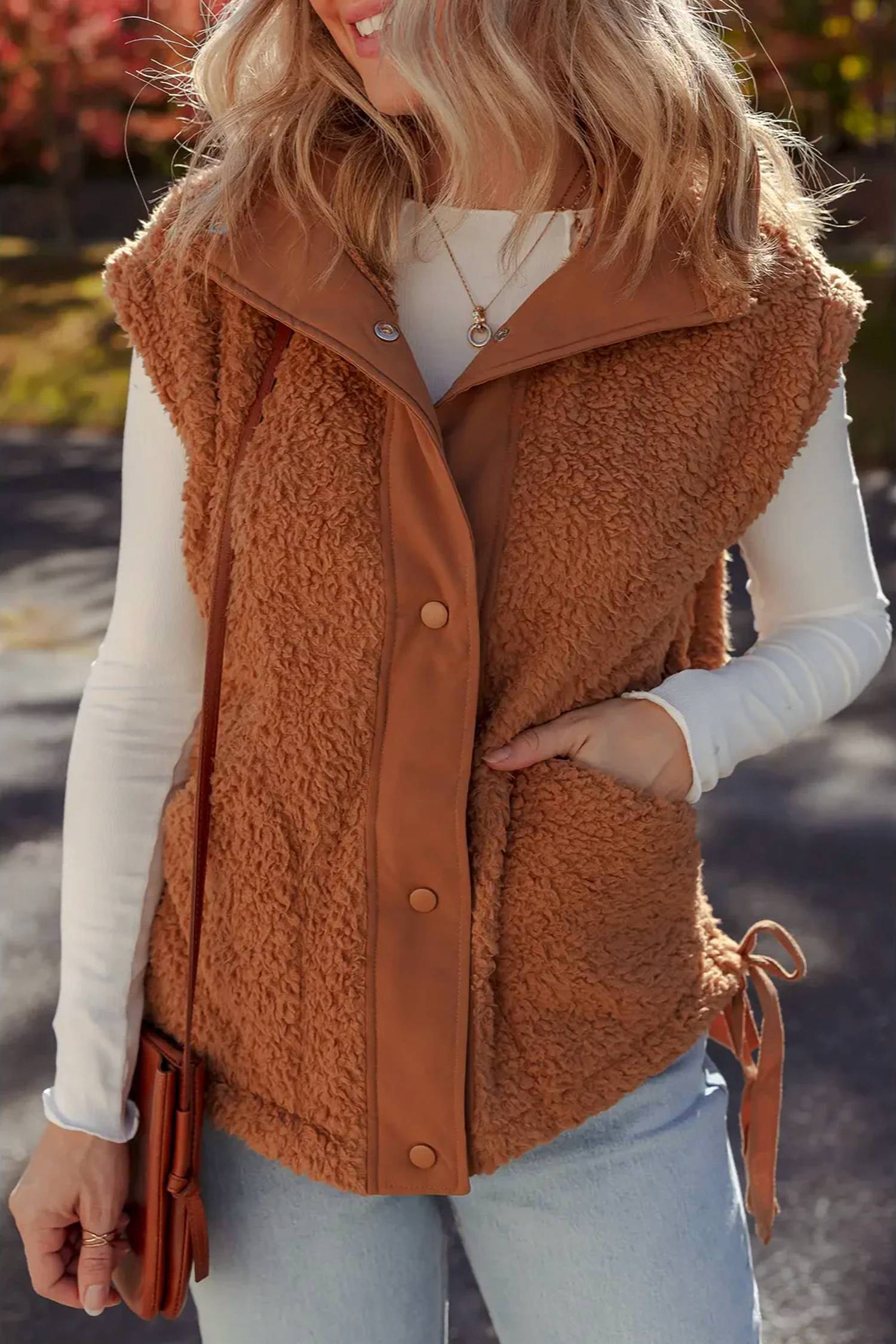 1 The Woman - Sherpa Snap Button Front Vest