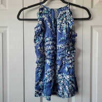 Poupette St Barth Women's Alida Sleeveless Top in royal palmery blue - women's blouse - detail view