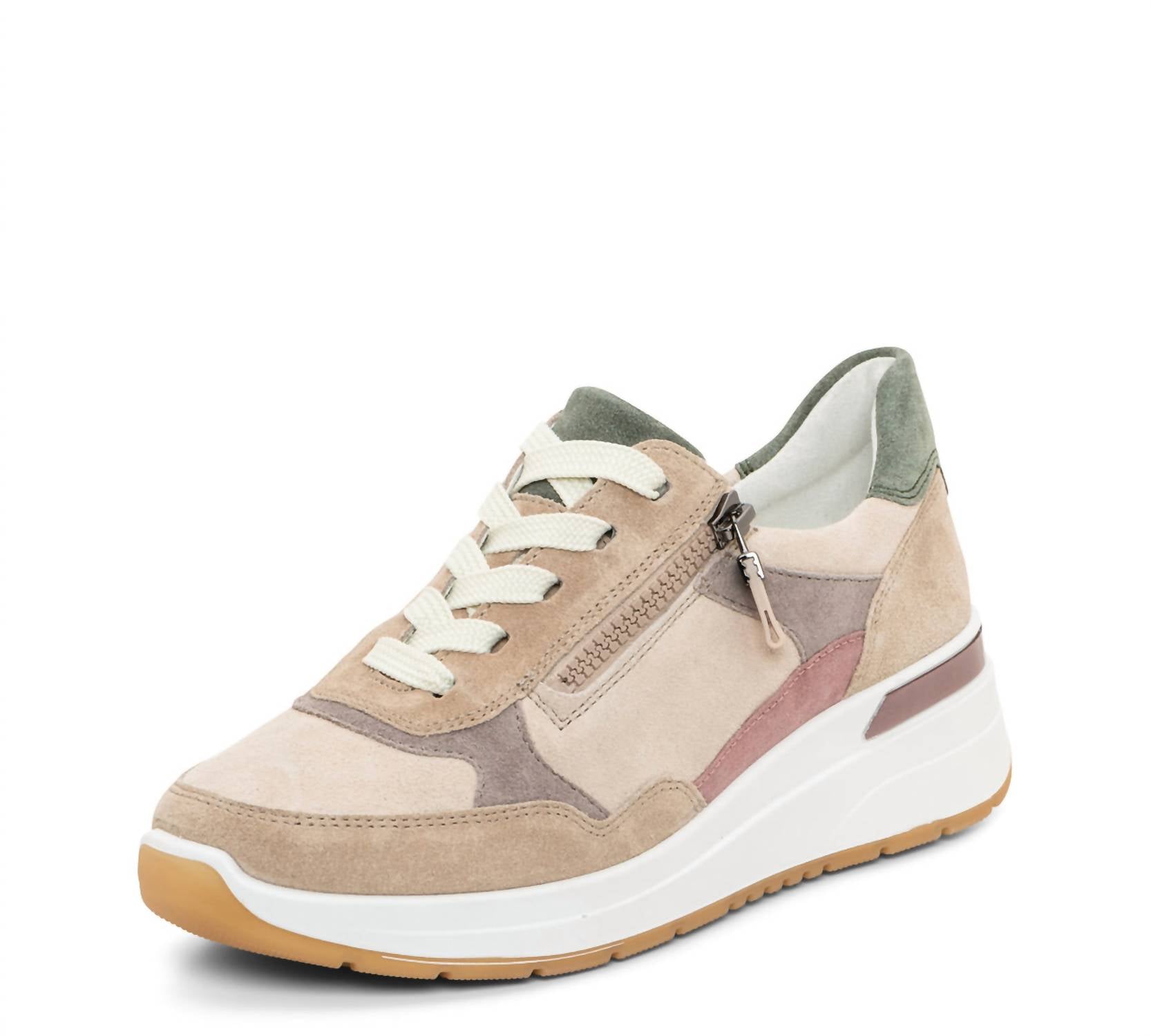 Ara - Women's Side Zip Multi-Color Mixed Material Wedge Sneaker