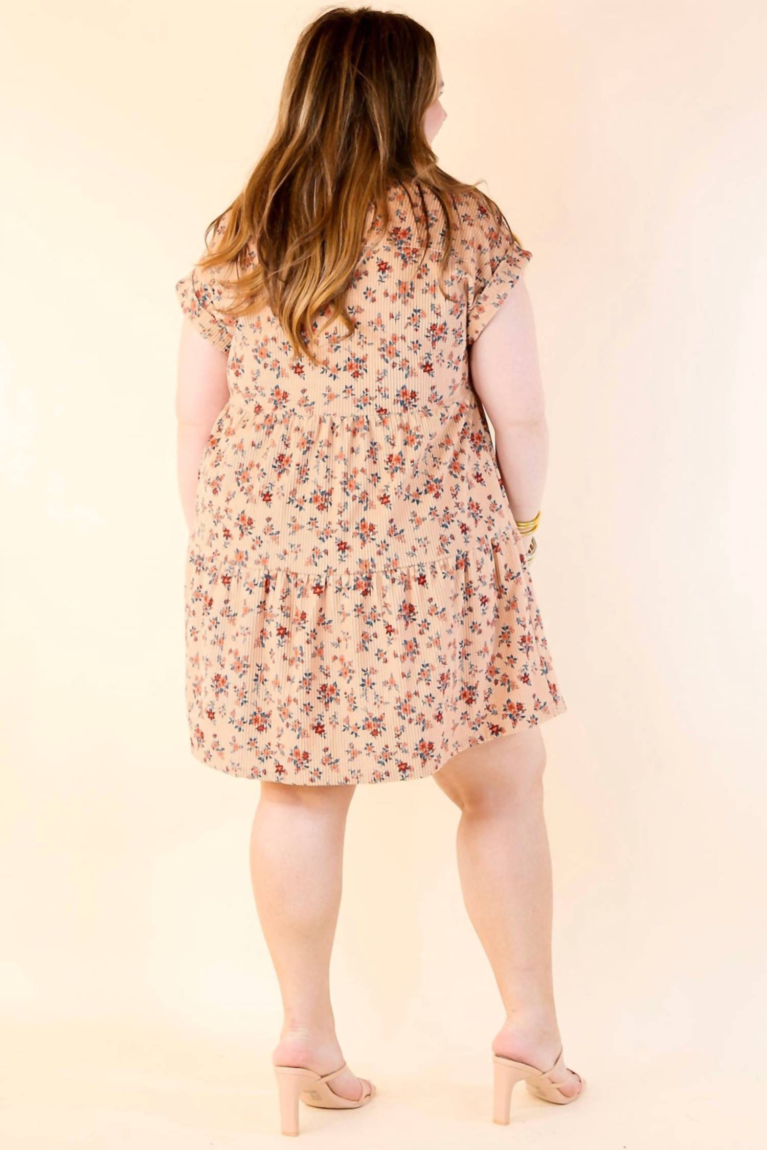 ANDREE BY UNIT Corduroy Tiered Dress - Plus in soft beige - women's dress - detail view