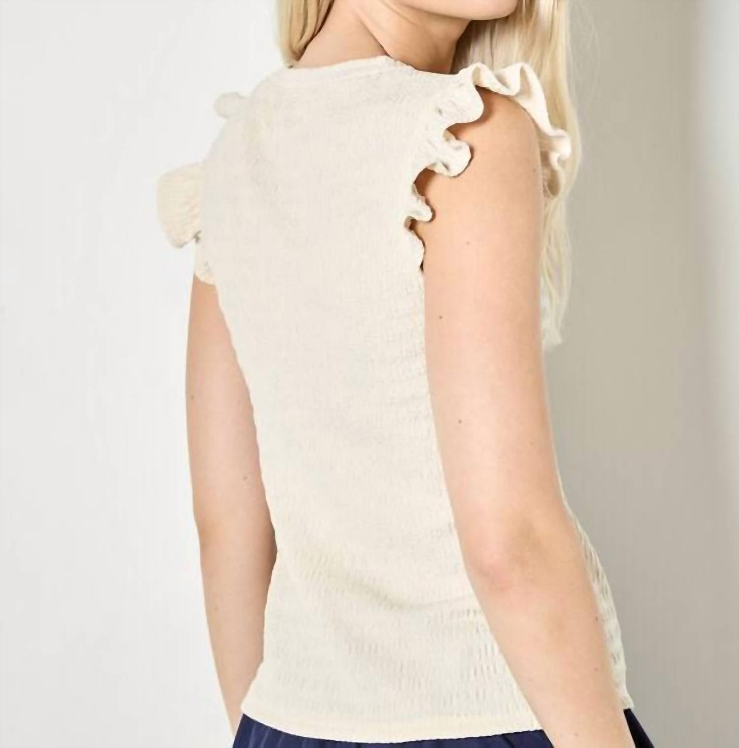 APRICOT Textured Jersey Ruffle Sleeve T-shirt in stone - women's blouse - alternate view