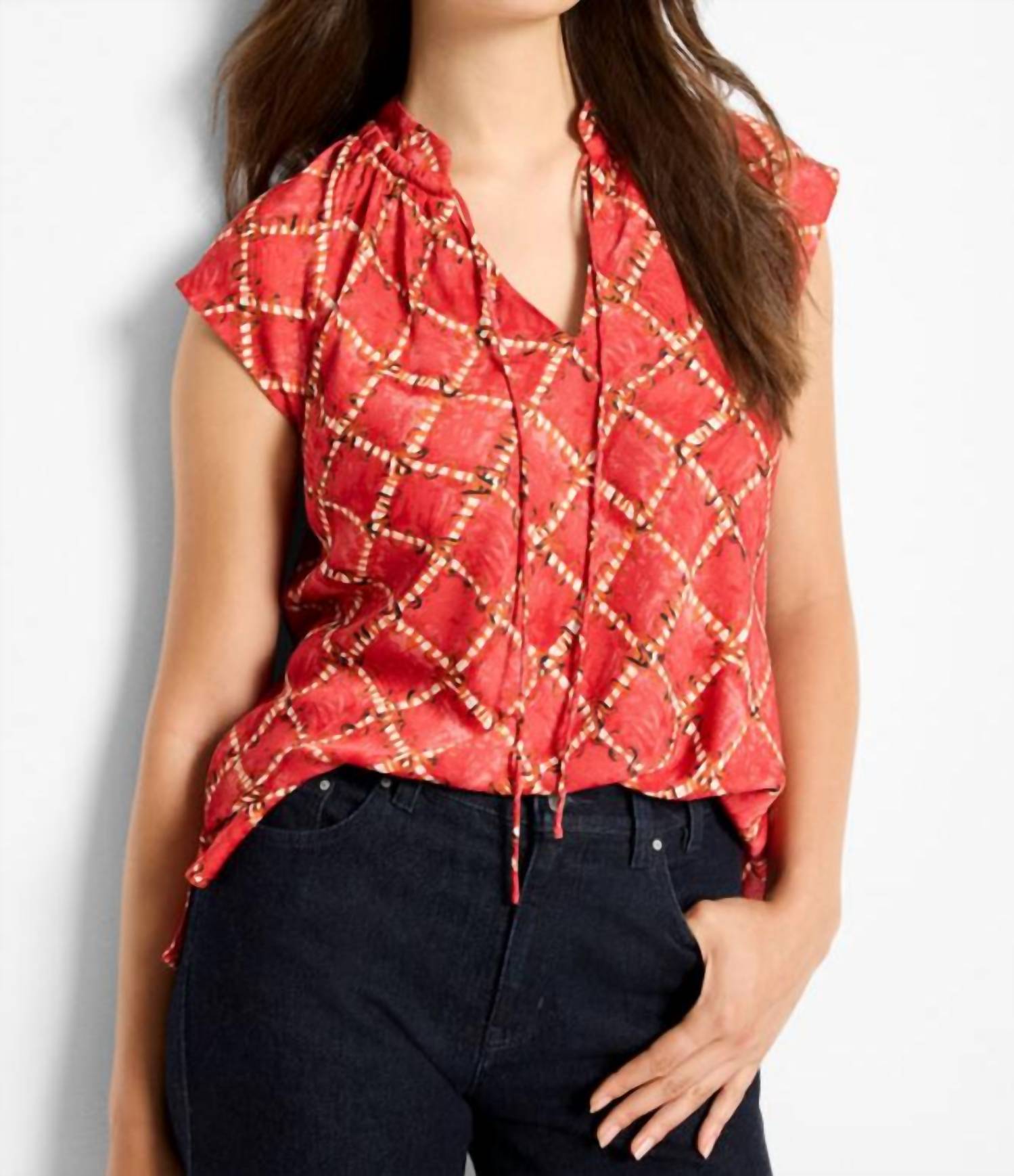 Nic + Zoe - Squiggle Check Cap Sleeve Top