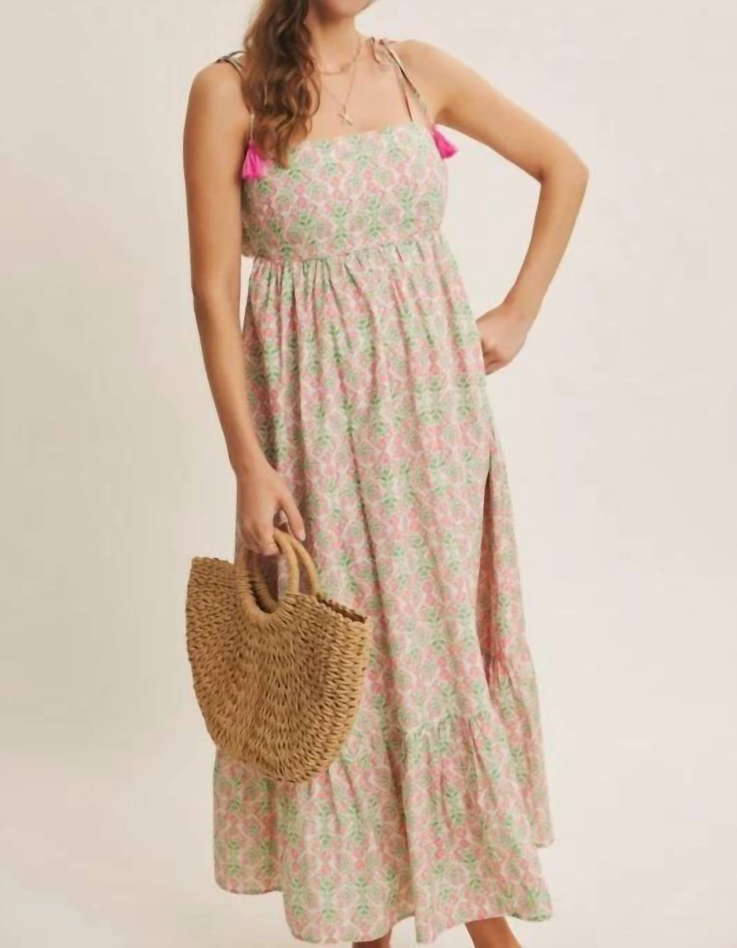 In February - Garden Floral Open-back With Bow Cotton Midi Dress