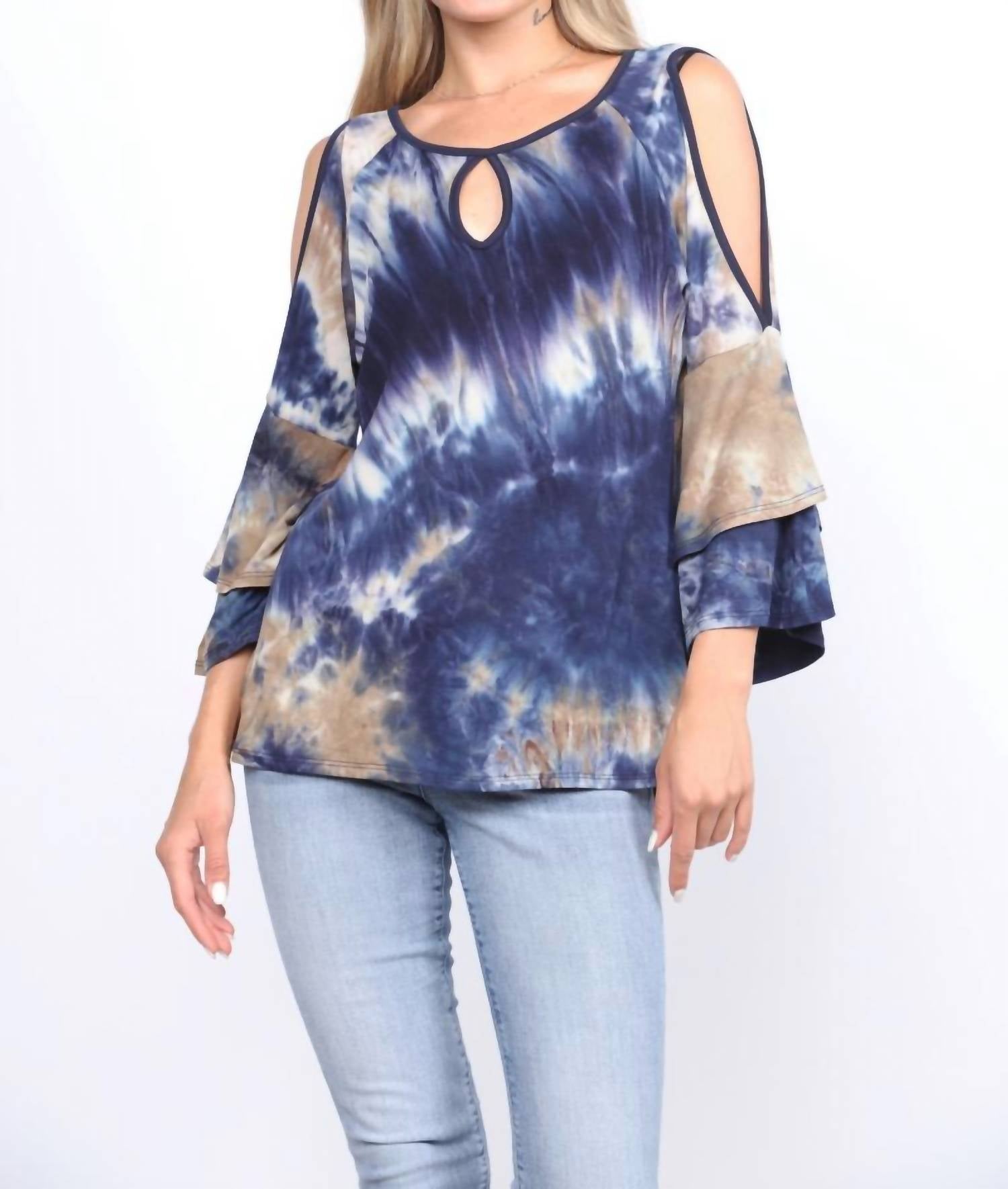 Collective Rack - Bell sleeve tie dye top with keyhole