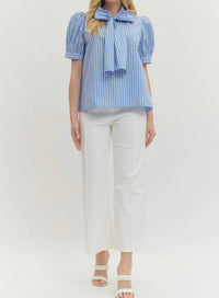 Entro - Striped Tie Neck Top
