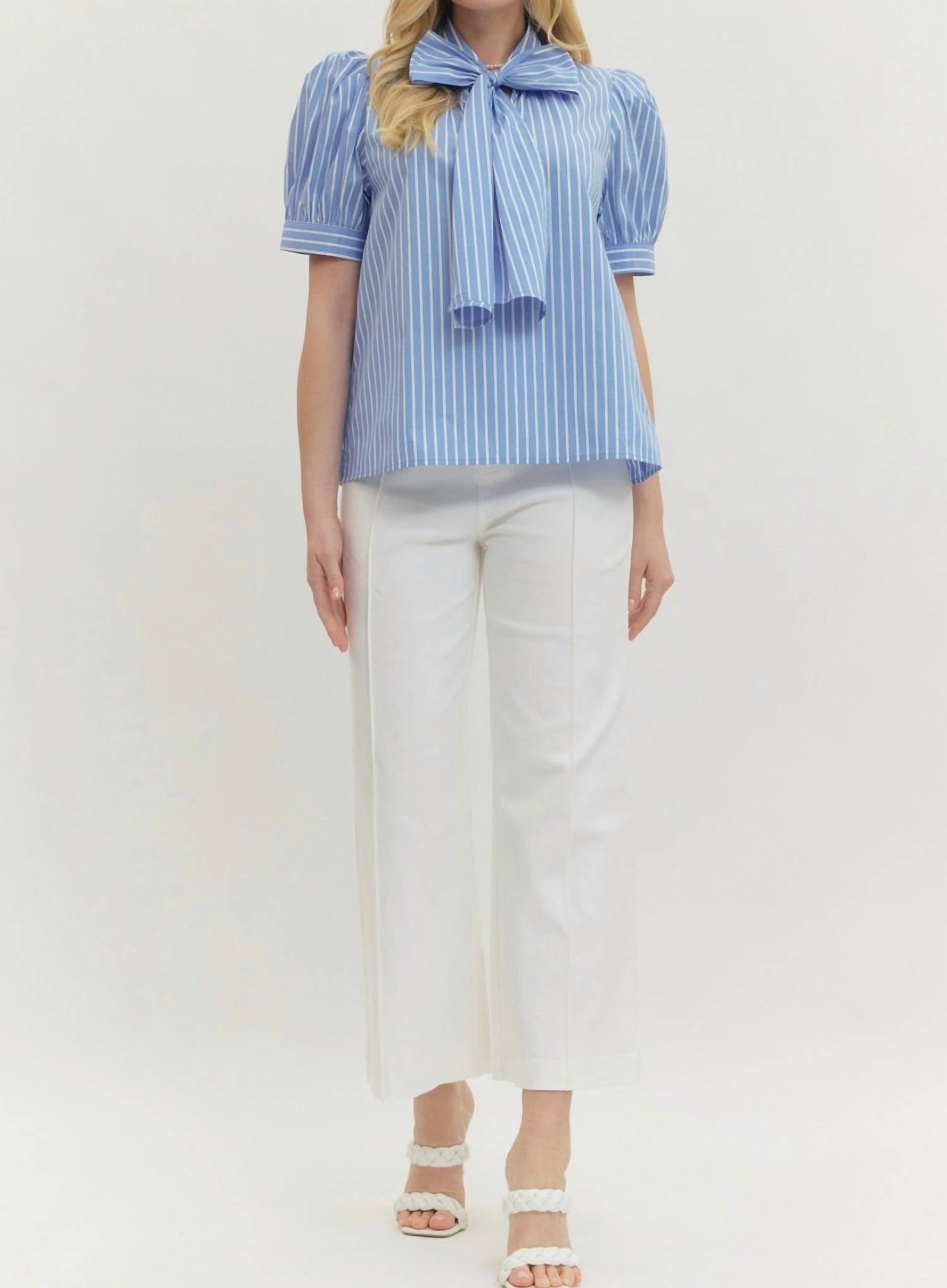 Entro - Striped Tie Neck Top
