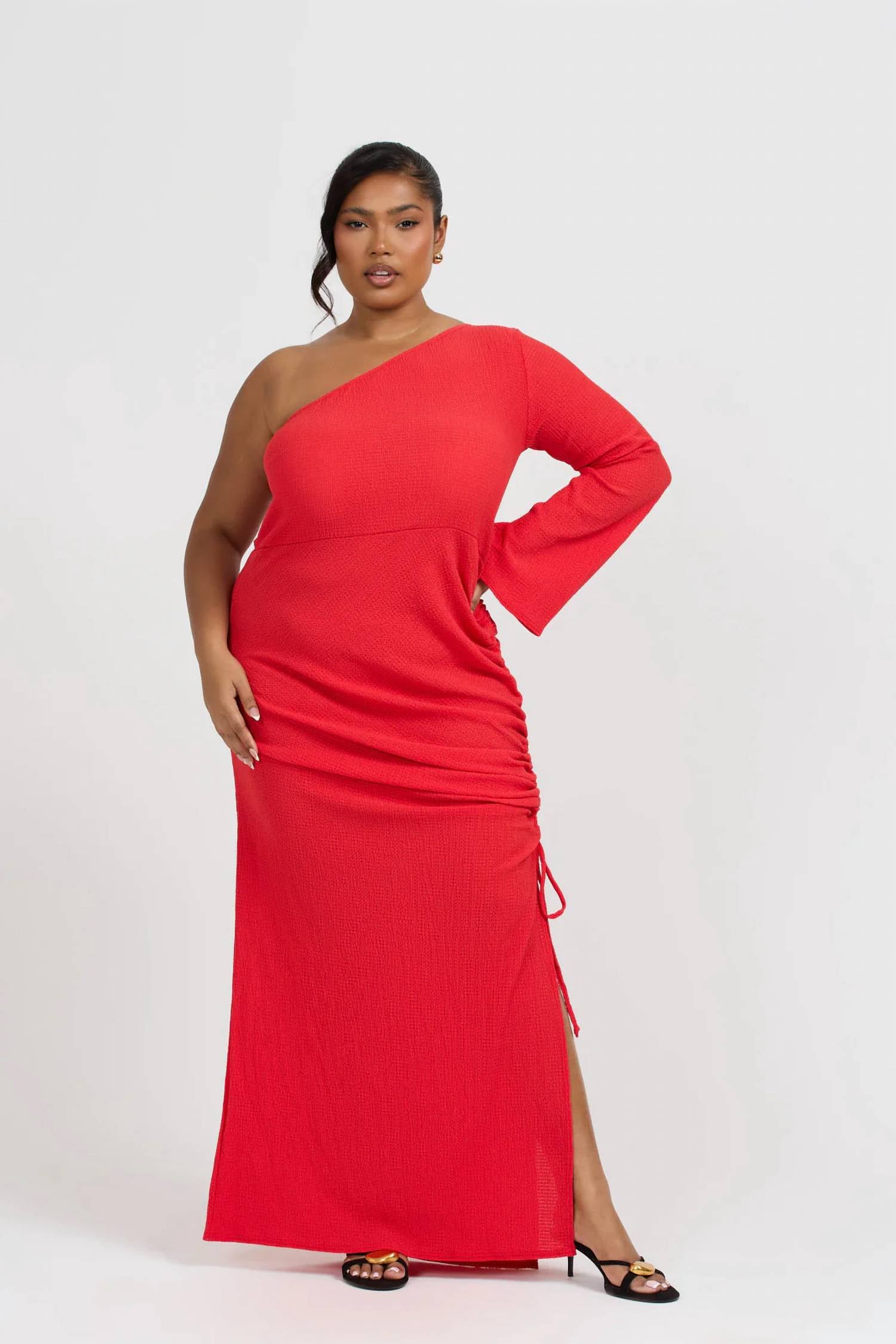 Fashion Szn Curve - One Shoulder Flare Sleeve Maxi Dress - Plus Size