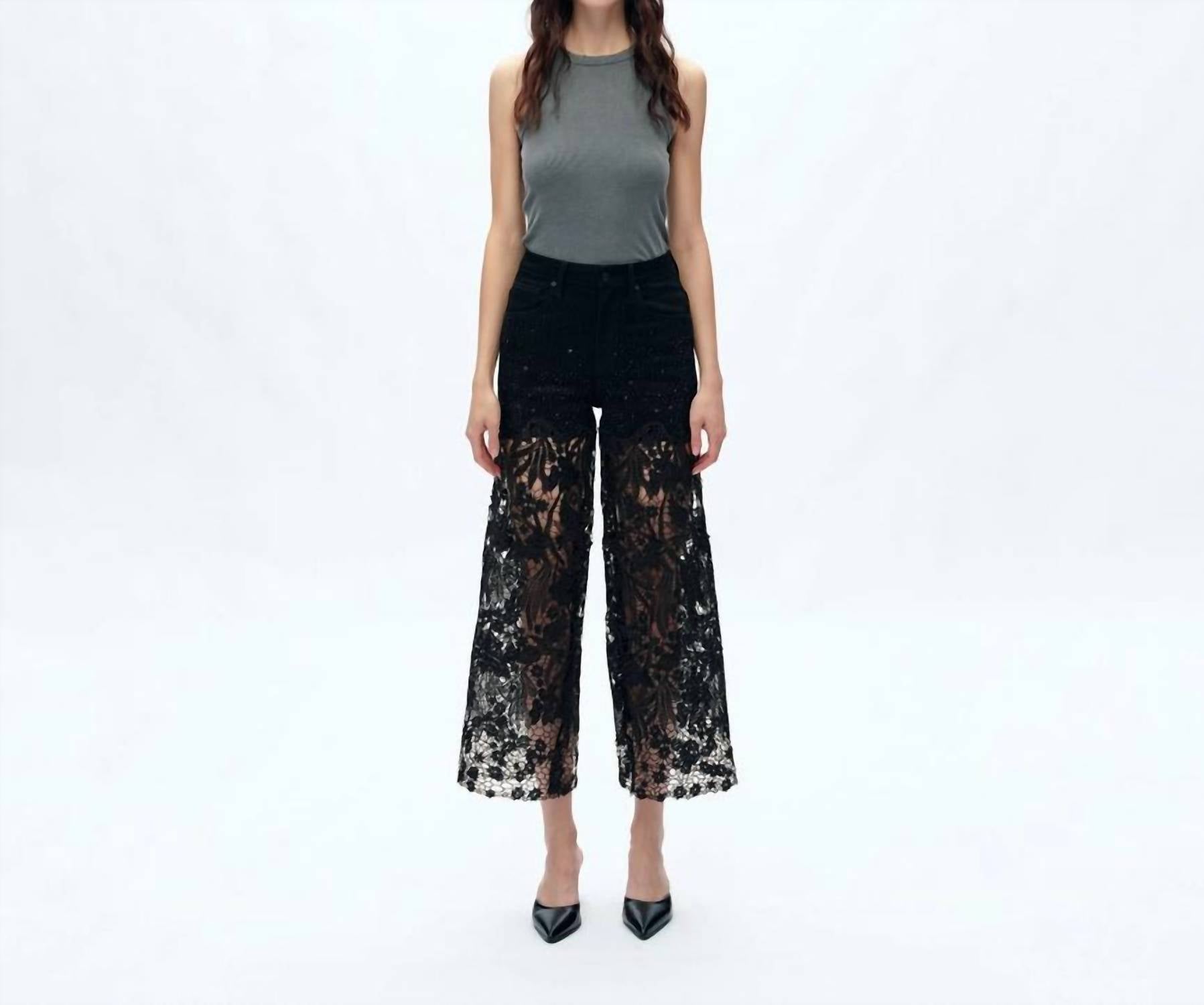 Bayeas - High Rise Lace Wide Leg Jeans