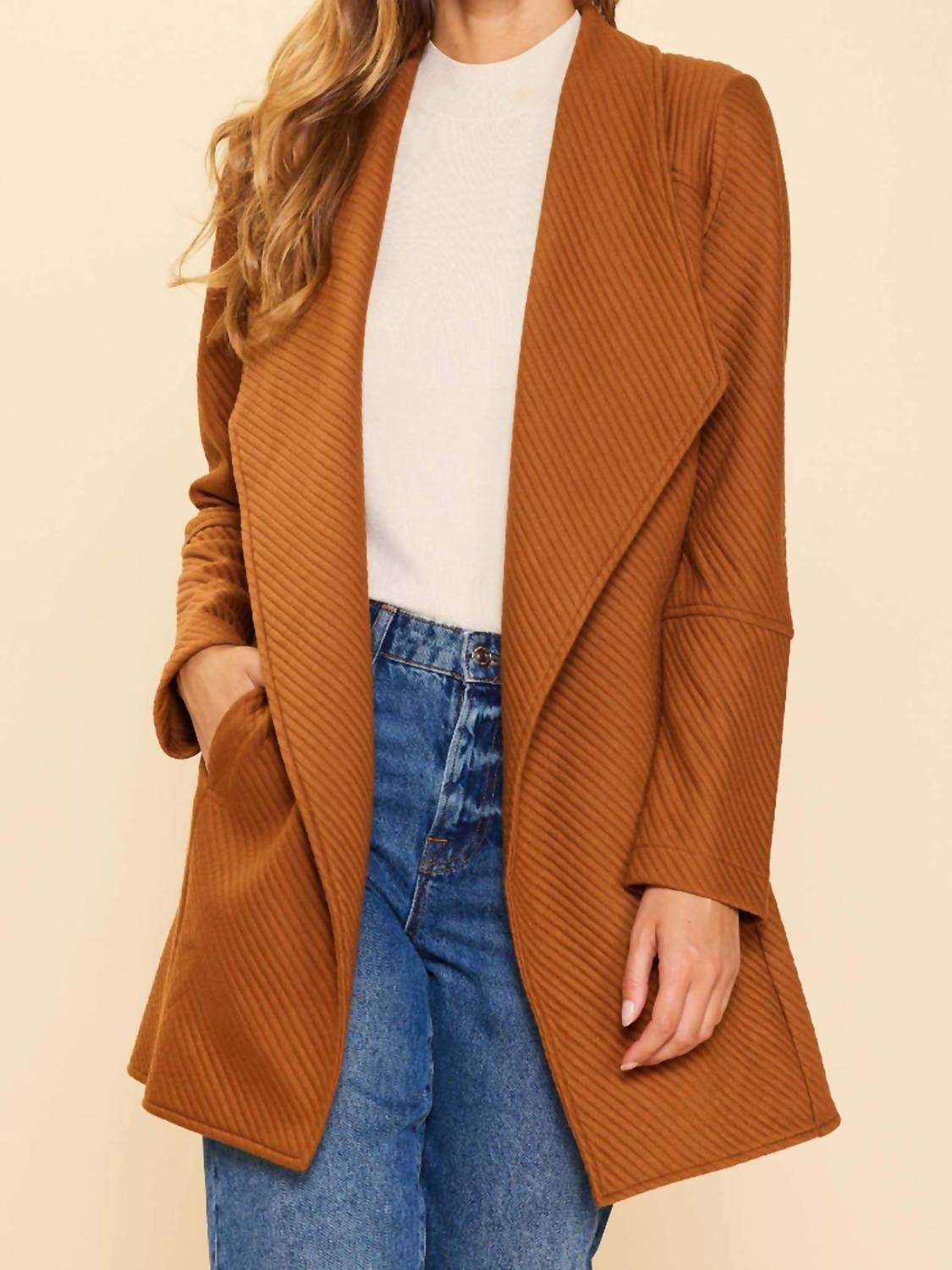 Skies Are Blue - Thick Knit Fold Over Collar Cardigan