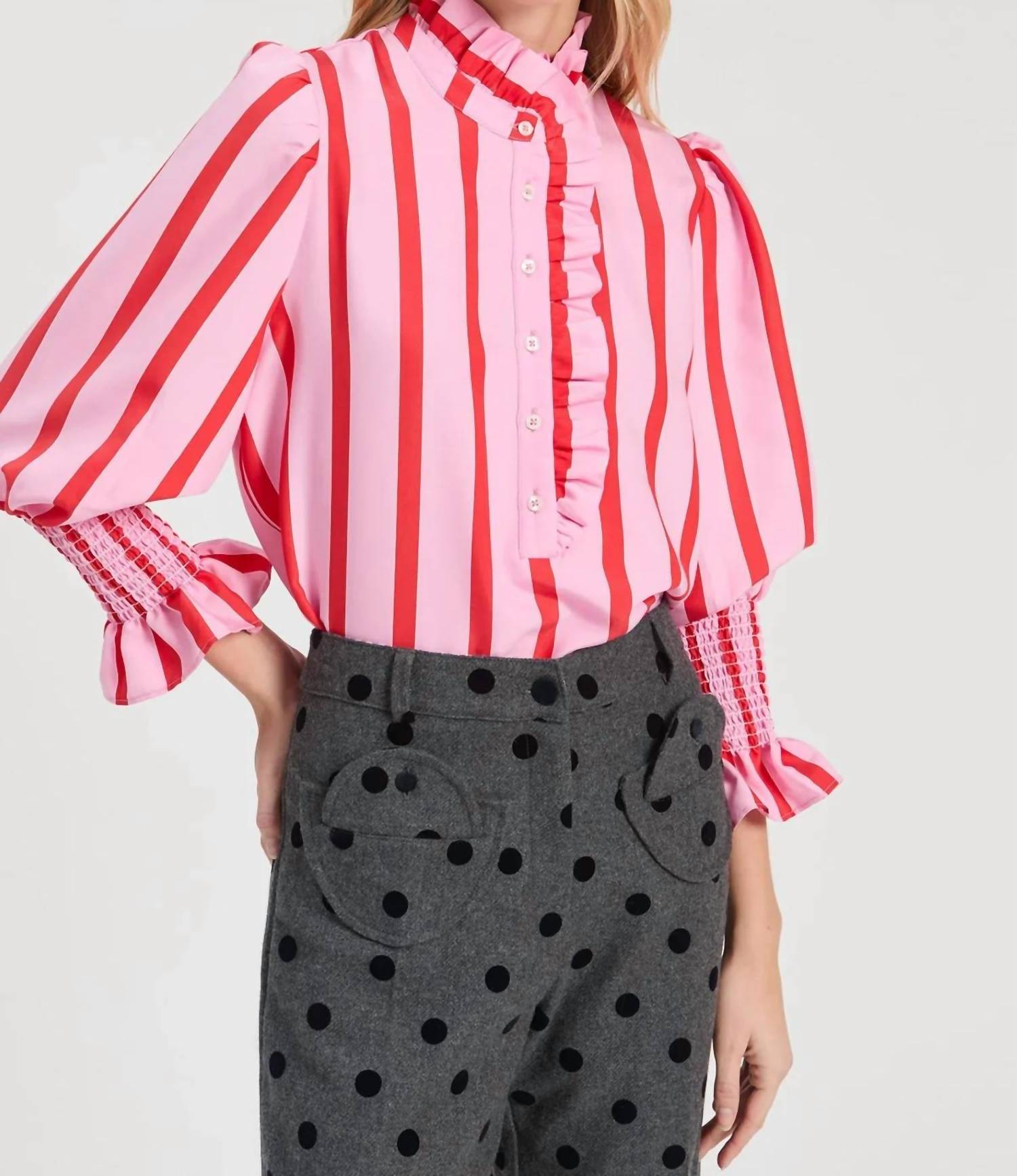 Vilagallo - Bicolour Striped Shirt With Ruffles