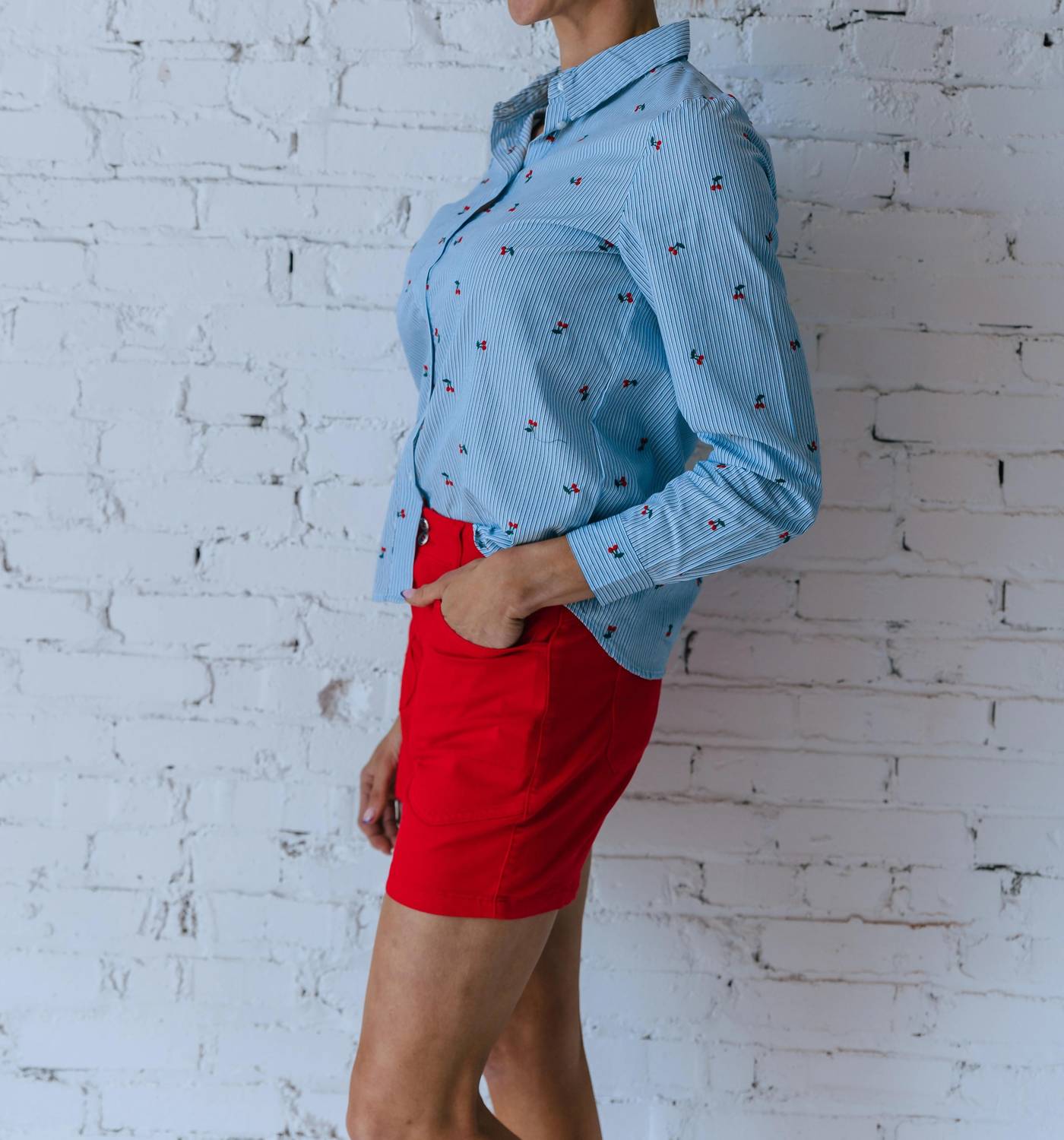 B.Young - Fenix Cherry Button Up Top