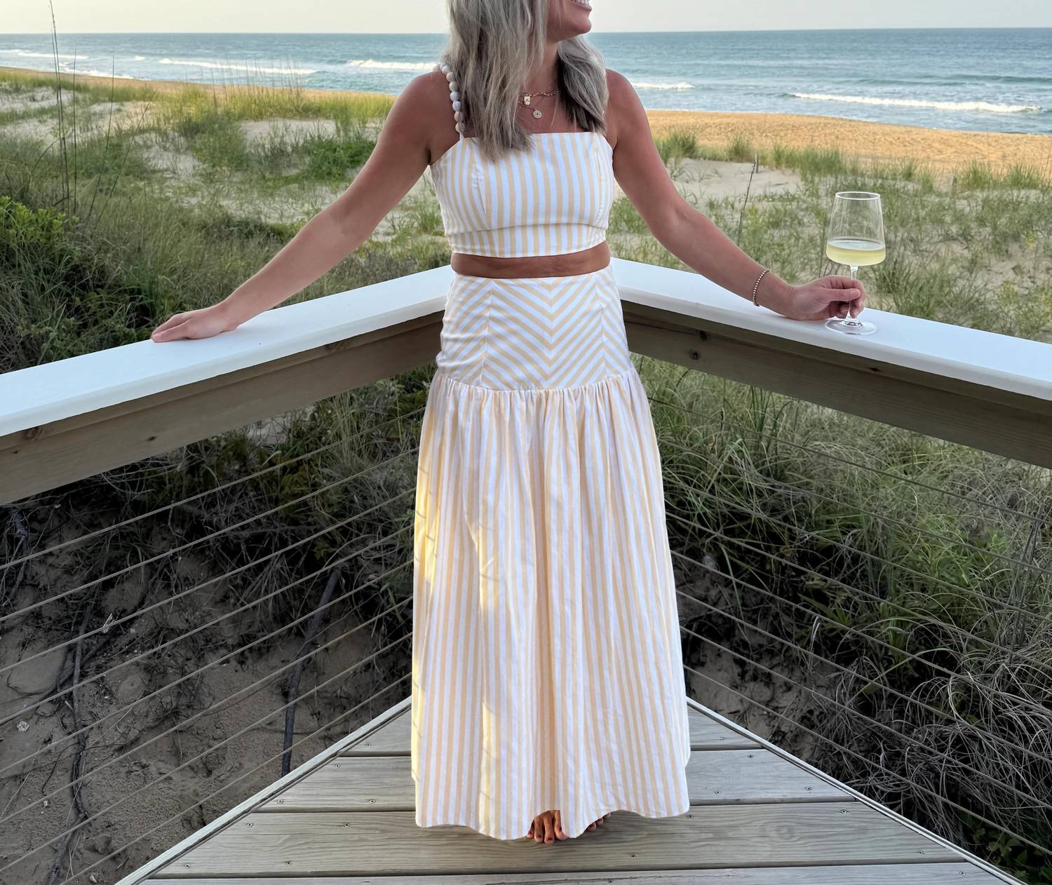 Baby Pink - Striped Crop Top & Maxi Skirt Set