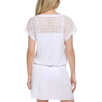 CALVIN KLEIN Swim Short Sleeve Drop Waist Cover Up Dress in white - women's swimwear - detail view